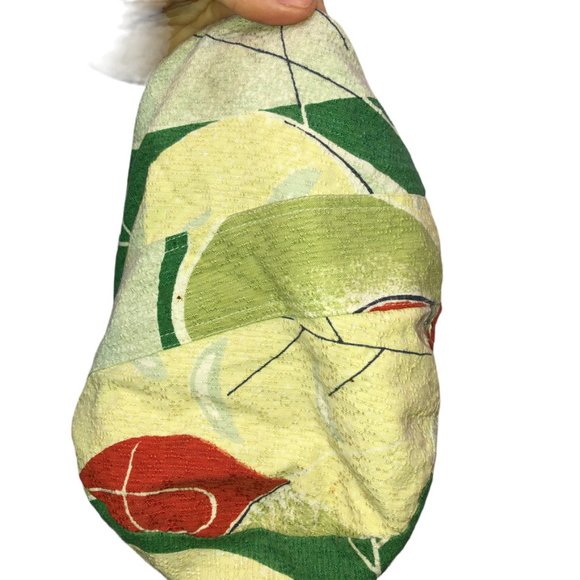 Vintage Bark Cloth Spring Green Red Leaf Print Cinch top Duffel bag - Picture 5 of 5